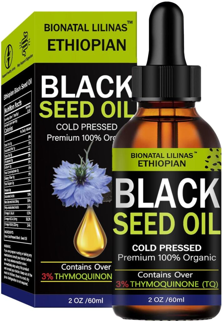 BIONATAL LILINAS Ethiopian Black Seed Oil,Black Seed Oil Organic Cold Pressed - 3 Times TQ,Cold Pressed Black Seed Oil, Liquid Pure Blackseed Oil, Glass Bottle, 2.02 Fl Oz