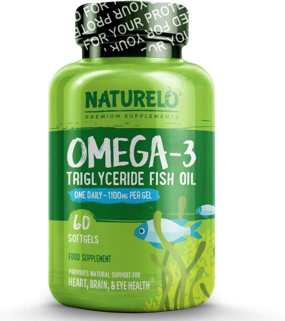 NATURELO Omega-3 Fish Oil Supplement - EPA + DHA - 1100 mg Triglyceride Omega-3 per Gel - One A Day - for Heart, Eye, Brain, Joint Health - No Burps - Lemon Flavor - 60 Softgels | 2 Month Supply