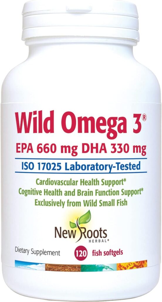 NEW ROOTS HERBAL Wild Omega-3, 900mg, EPA 600mg DHA 330 mg (120 Softgels) standardized to The Highest Concentration. + Vitamin E. Supports Heart Health  Joint Health.