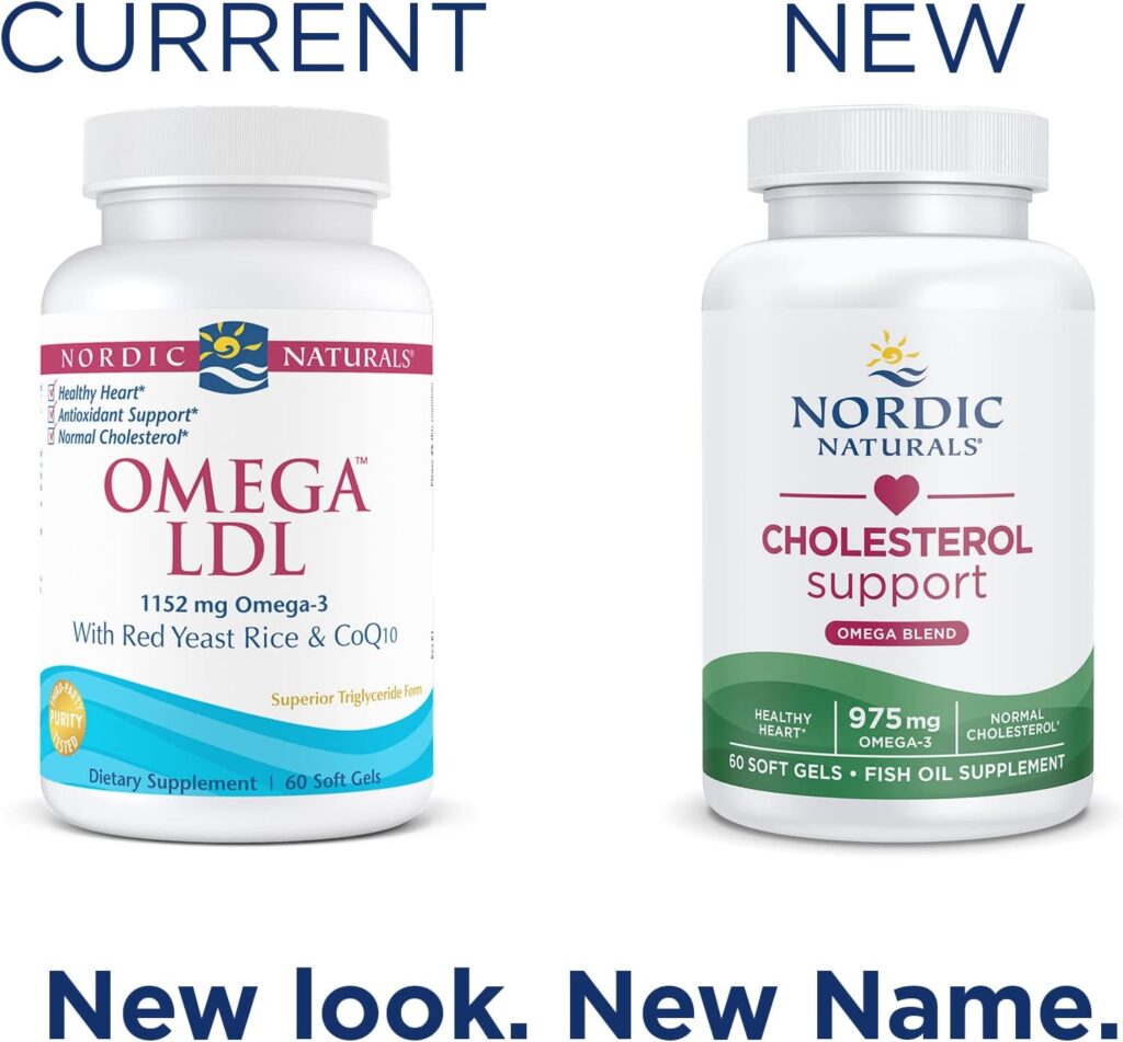 Nordic Naturals Cholesterol Omega LDL, Lemon - 60 Soft Gels - 975 Omega-3 + Red Yeast Rice  CoQ10 - Normal Cholesterol, Antioxidant Support - EPA  DHA - Non-GMO - 20 Servings