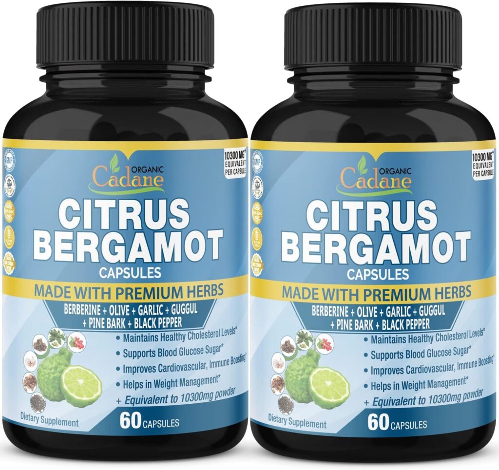 Organic Cadane 2 Packs Citrus Bergamot Extract Capsules 10300mg with Berberine, Olive, Guggul, Garlic, Pine Bark, Black Pepper | 4 Months Supply