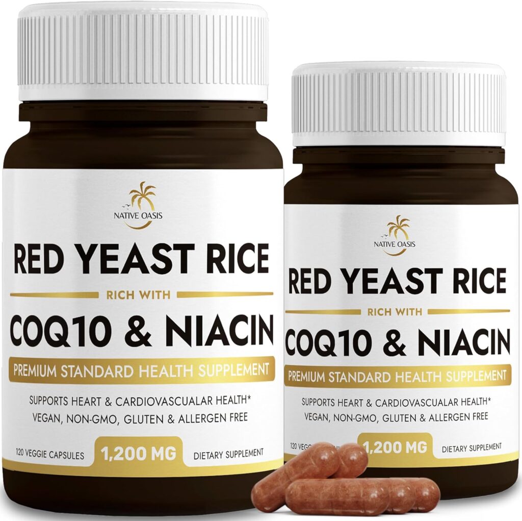 (2 Bottles) Red Yeast Rice 1,200 mg. Capsules Made with CoQ10 and Flush Free Niacin (240 Count) | Non-GMO, Citrinin Free, Gluten Free, Allergen Free  Vegan Friendly.