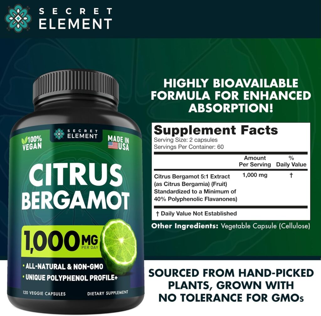 Citrus Bergamot Extract 1000mg - Citrus Bergamot Supplement for Heart, Immune System Support, and Healthy Aging - Pure, Vegan Bergamot Capsules