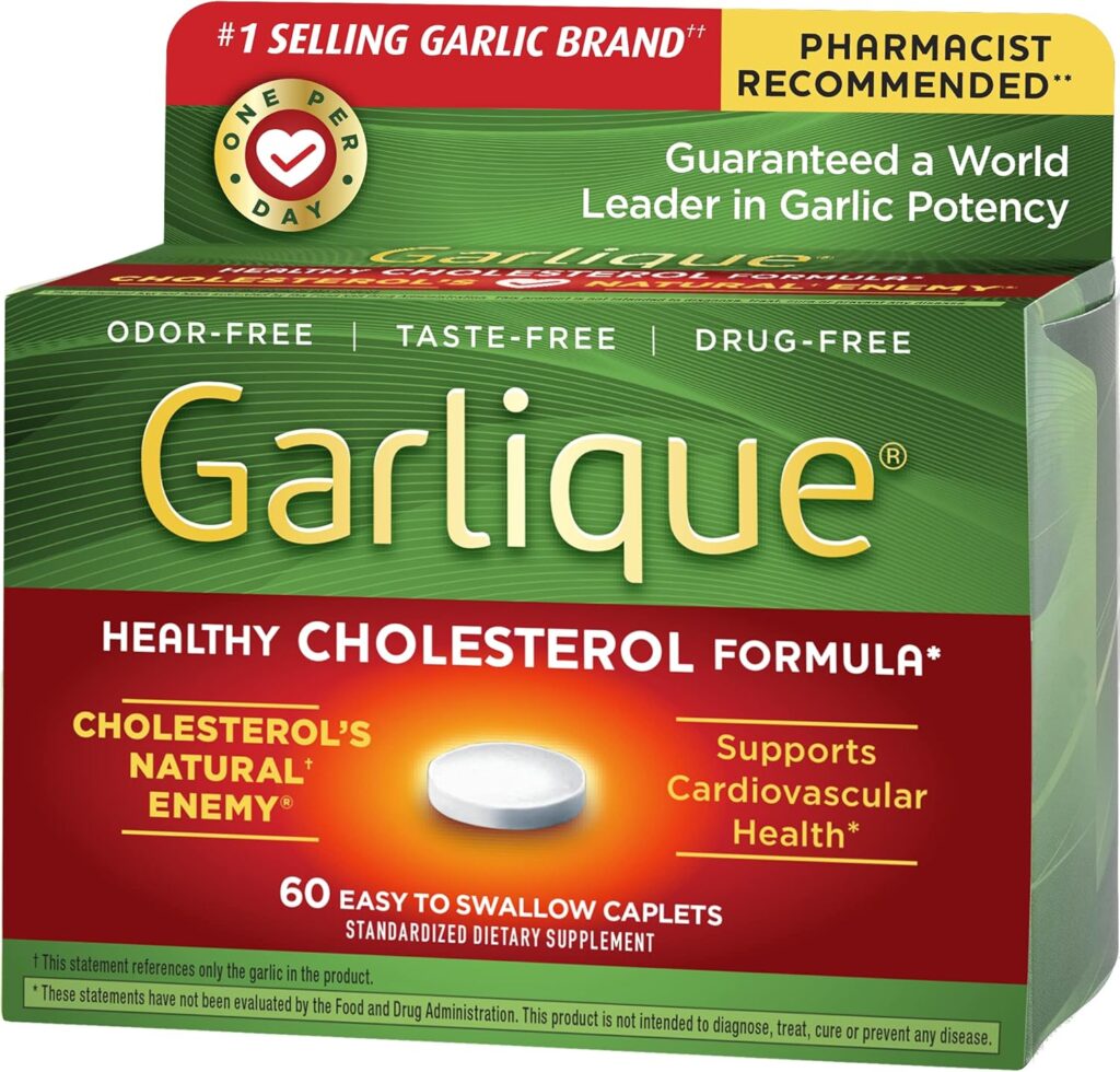 Garlique Healthy Cholesterol Formula with 5000 mcg of Allicin, 60 Enteric Coated Caplets (Pack of 2)