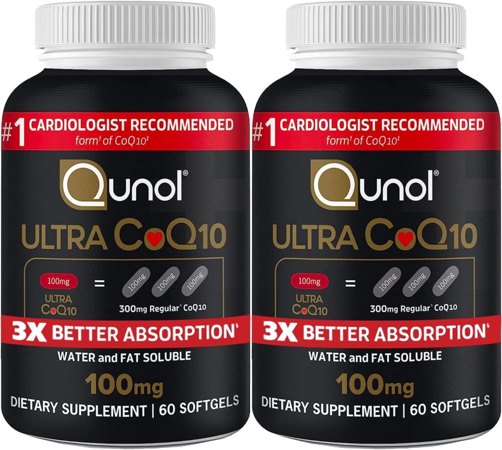 Qunol CoQ10 100mg Softgels, Ultra CoQ10 100mg, 3x Better Absorption, Antioxidant for Heart Health  Energy Production, Coenzyme Q10 Vitamins and Supplements, 4 Month Supply, 60 Count (Pack of 2)