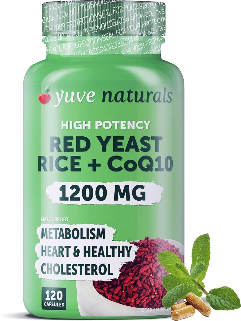 Red Yeast Rice 1200 mg Capsules with CoQ10 – Maintain Healthy Cholesterol Levels, Herbal Heart Health Vegan Red Yeast Rice Supplement - Red Rice Yeast with CoQ10 for Women  Men - 120 Ct