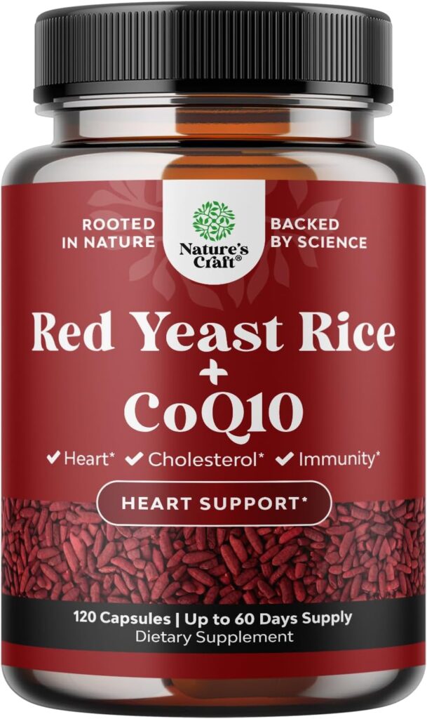 Red Yeast Rice with CoQ10 Supplement - Extra Strength Red Yeast Rice 1200 mg. Capsules with CoQ10 100mg Per Serving - Heart Health Supplement 3rd Party Tested Vegan Non-GMO  Citrinin-Free (2 Months)