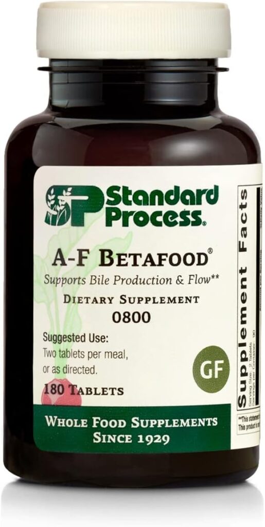 Standard Process A-F Betafood - Gluten-Free Liver Support, Cholesterol Metabolism, and Gallbladder Support Supplement with Vitamin A, Iodine, Vitamin B6-180 Tablets