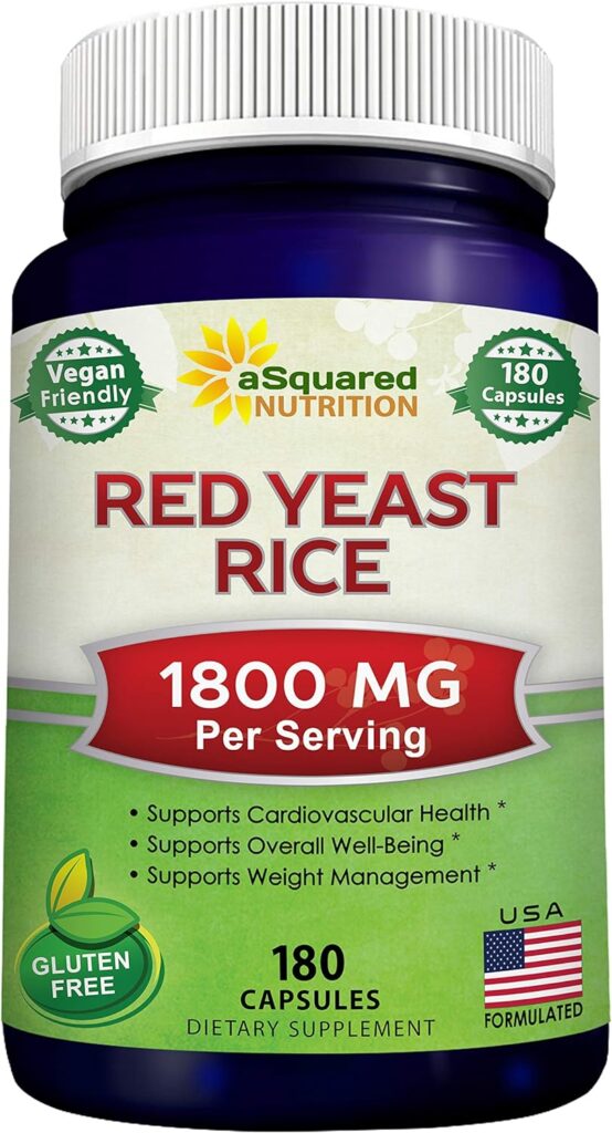 aSquared Nutrition Red Yeast Rice 1800mg - Dietary Supplement Vegan Powder Pills to Support Cardiovascular Health - 180 Veggie Capsules