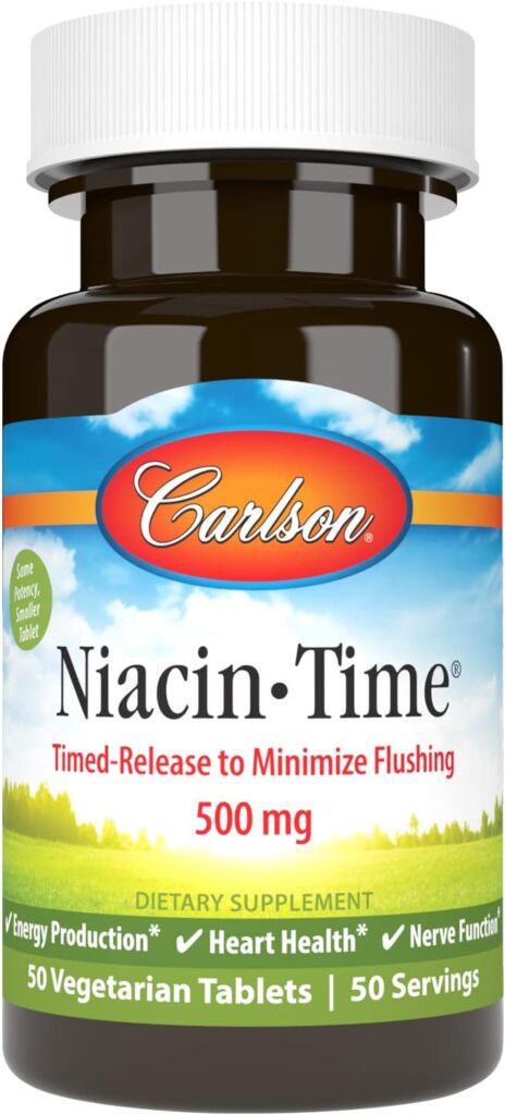 Carlson - Niacin-Time, Time-Release, 500 mg, Vitamin B-3, Cholesterol Metabolism, Energy Production, Heart Health, 50 Tablets