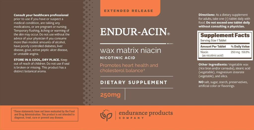 ENDUR-ACIN 250mg Niacin - Extended Release for Optimal Absorption  Low-Flush Vitamin B-3, 100 Tablets - Non-GMO, Vegan, Gluten Free Company