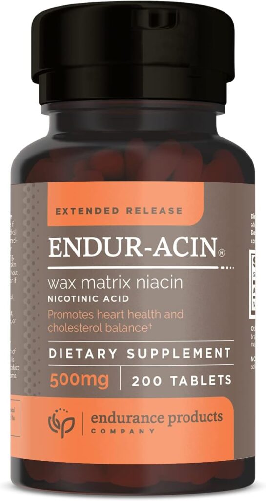 ENDUR-ACIN Niacin - Vitamin B3 Niacin 500mg Extended Release  Low-Flush, 200 Tablets - Supports Cholesterol Balance  Heart Health - Endurance Products