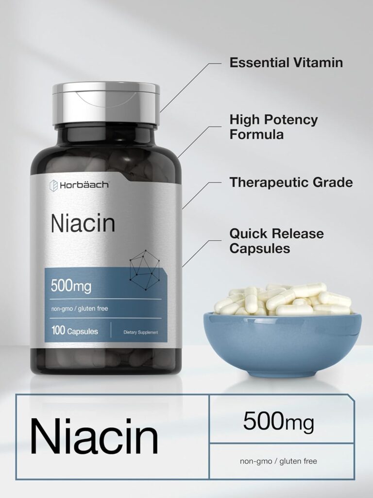 Horbäach Niacin | Vitamin B3 500mg | 100 Capsules | with Flushing | Non-GMO, and Gluten Free Supplement