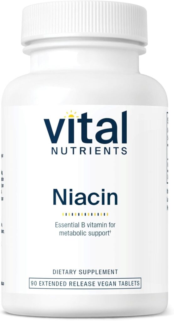 Vital Nutrients Niacin 500 mg - Timed  Slow Release Supplement for Men  Women - Supports Heart Health  Blood Flow - Aids Metabolism of Protein  Fat - 90 Extended Release Tablets - 500 mg