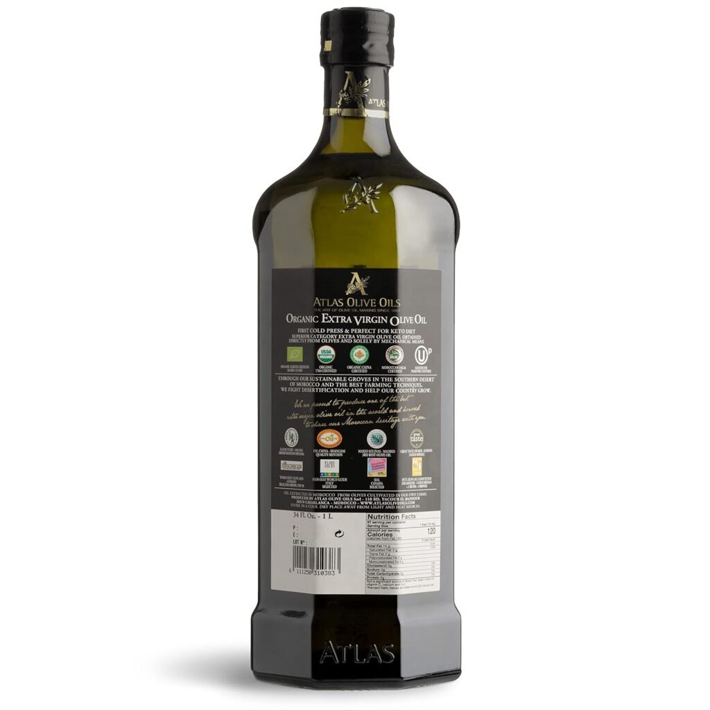 Atlas 750 mL Organic Cold Press Extra Virgin Olive Oil with Polyphenol Rich from Morocco | Newly Harvested Unprocessed from One Single Family Farm | Moroccan EVOO Trusted by Michelin Star Chefs