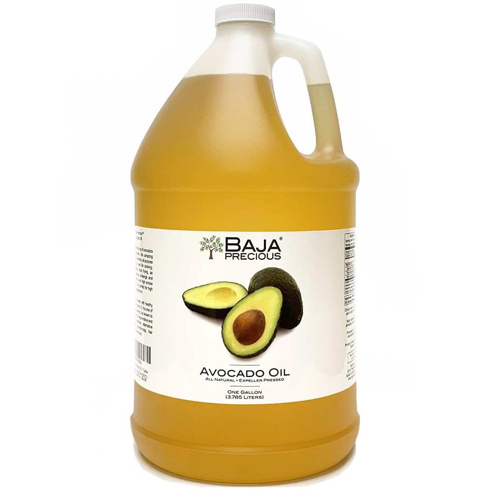 Baja Precious - Avocado Oil 100% Pure, 1 Gallon Jug, Food Grade Perfect for High Heat Cooking, Skincare, Hair Treatments, Soapmaking  More