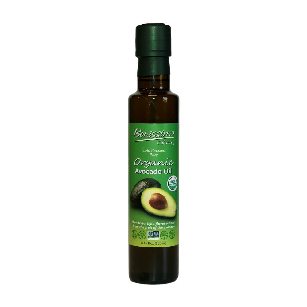 Benissimo 100% Pure Organic Avocado Oil, Cold Pressed, Allergen Free, Organic and Non-GMO Cooking Oil, 8.45 Fl Oz