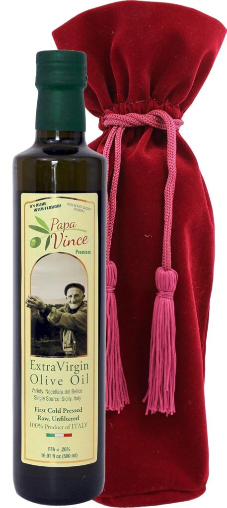 Papa Vince Olive Oil Gourmet Gift - First Cold Press, Extra Virgin, Premium Harvest Dec 2022/23, Peppery finish, Family-owned, Sicily Italy