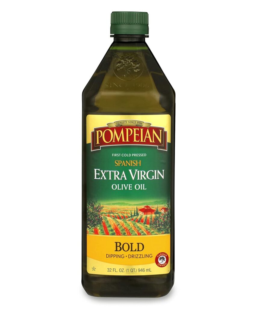 Pompeian Spanish Bold Extra Virgin Olive Oil, First Cold Pressed, Strong, Fruity Flavor, Perfect for Dipping and Drizzling, 32 FL. OZ.