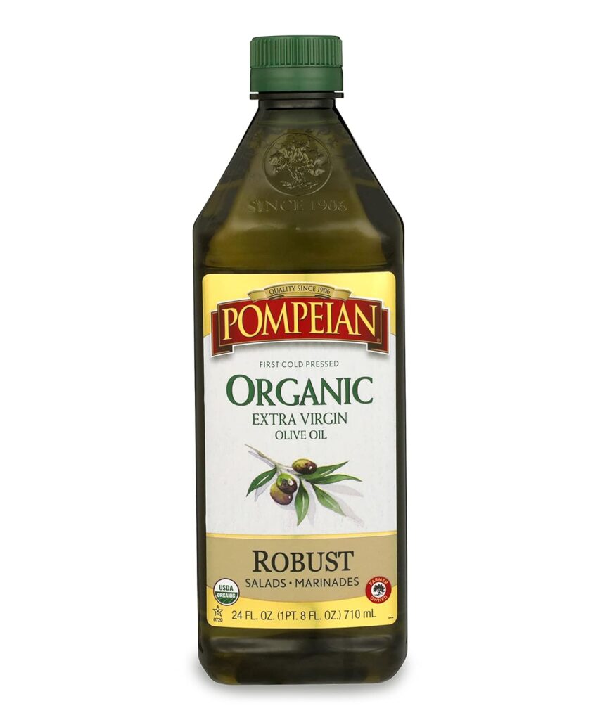 Pompeian USDA Organic Robust Extra Virgin Olive Oil, First Cold Pressed, Full-Bodied Flavor, Perfect for Salad Dressings  Marinades, 24 FL. OZ.