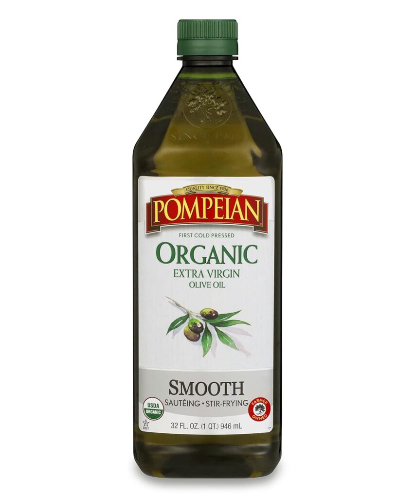 Pompeian USDA Organic Smooth Extra Virgin Olive Oil, First Cold Pressed, Smooth, Delicate Flavor, Perfect for Sautéing  Stir-Frying, 16 FL. OZ.