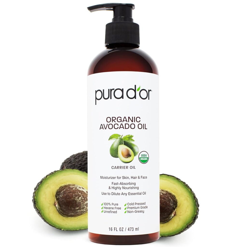 PURA DOR 16 Oz ORGANIC Avocado Oil - 100% Pure  Natural USDA Certified Cold Pressed Carrier Oil For DIY Beauty, Non-Greasy, Unscented, Hexane Free Liquid Moisturizer - Face Skin  Hair - Men  Women