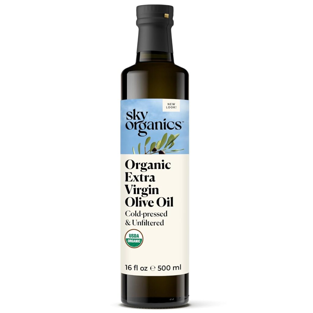 Sky Organics Organic Extra Virgin Olive Oil for Cooking, 100% Pure  Cold Pressed USDA Certified and Unfiltered, Bright, Fresh Autentic Flavor, Sourced from Small Organic Farmers in Greece, 16.9 fl oz